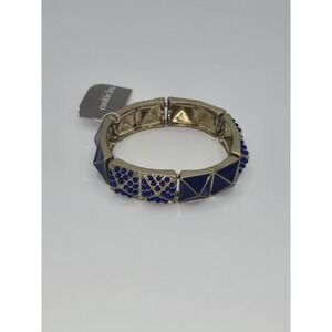 Cookie Lee‎ Royal Blue & Gold Geometric Stretch Bracelet